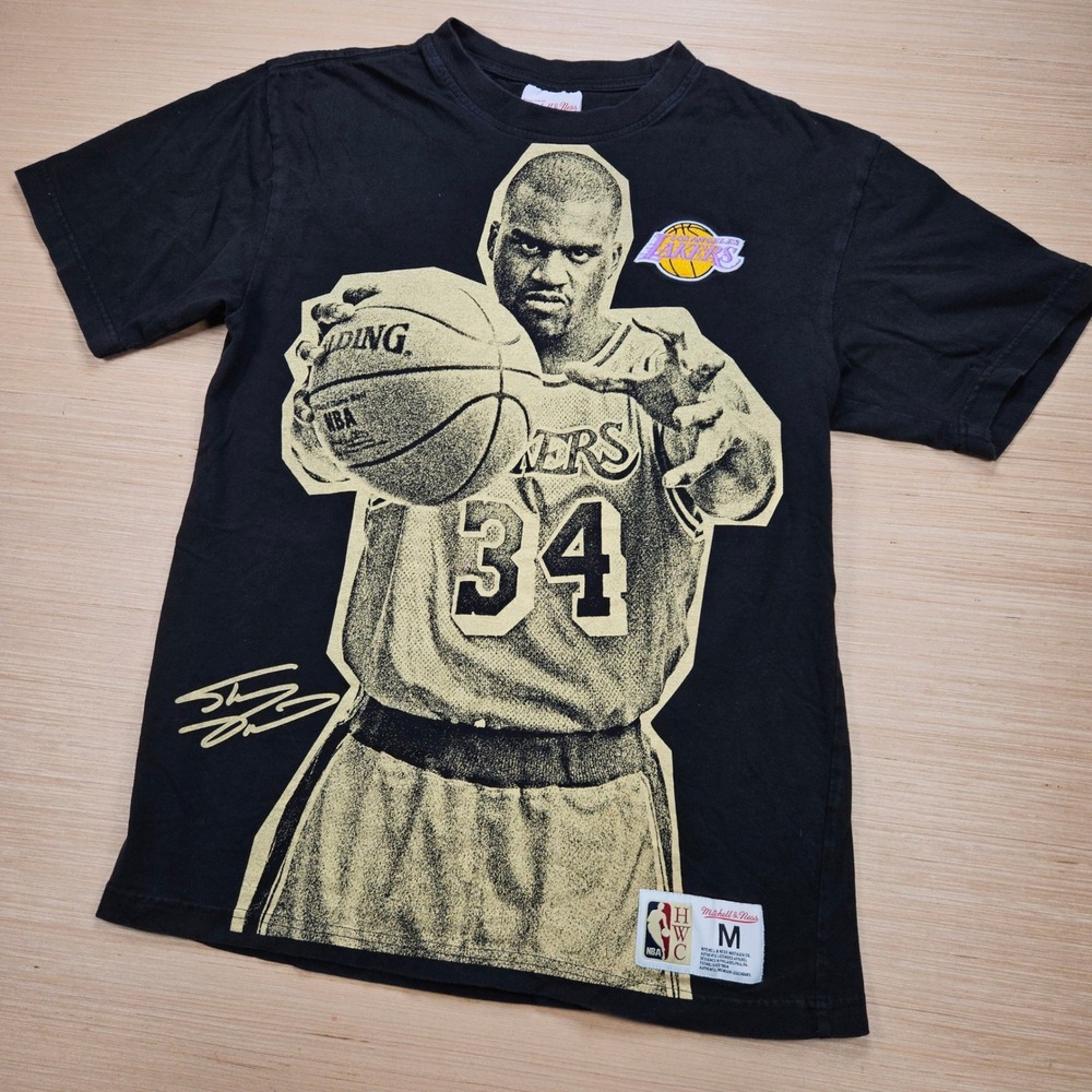 Mitchell Ness Hardwood Classic Shaquille O'Neal Lakers Black T Shirt Men M NBA